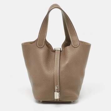 Pre Owned Hermes Etoupe Taurillon Clemence Leather Picotin Lock 18 Bag