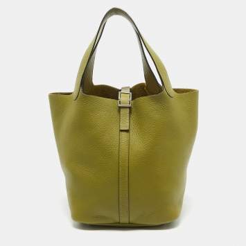 Pre Owned Hermes Vert Chartreuse Taurillon Clemence Leather Picotin 22 Bag