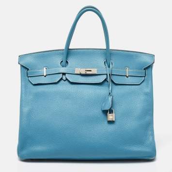 Pre Owned Hermes Bleu Jean Taurillon Clemence Leather Palladium Finish Birkin 40 Bag
