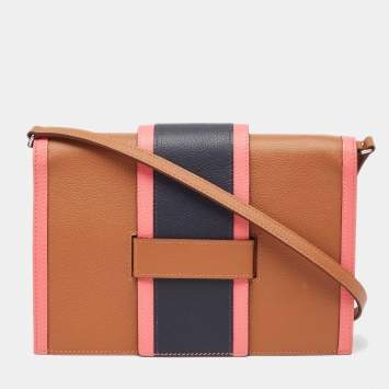 Pre Owned Hermes Gold/Rose Azalee/Bleu Nuit Evercolor Leather H Passant Clutch Bag