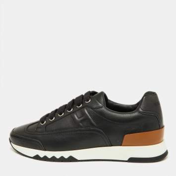 Pre Owned Hermes Black Leather Trail Low Top Sneakers Size 36