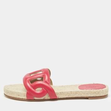 مملوكة مسبقًا Hermès Pink Leather Famosa Espradrille Flats Size 37
