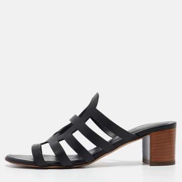 Pre Owned Hermes Black Leather Celena Sandals Size 39