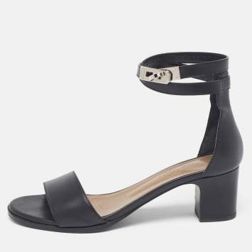Pre Owned Hermes Black Leather Manege Ankle Strap Sandals Size 37