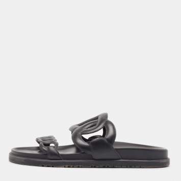 Pre Owned Hermes Black Leather Extra Sandals Size 38