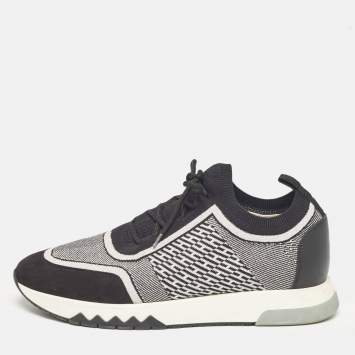 Pre Owned Hermes Black/Silver Knit Fabric Addict Sneakers Size 40