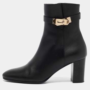 Pre Owned Hermes Black Leather Saint Germain Boots Size 38