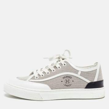 Pre Owned Hermes Tri Color Canvas and Leather Get Low Top Sneakers Size 37