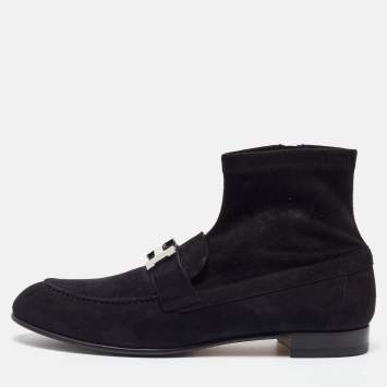 Pre Owned Hermes Black Suede Saint Honore Ankle Boots Size 38