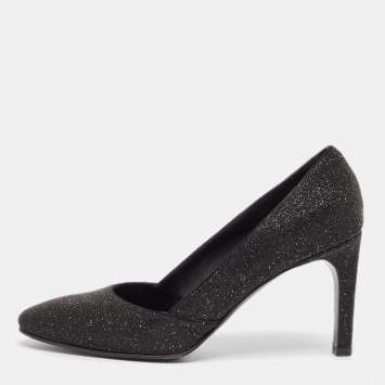 Pre Owned Hermes Black Crystal Round Toe Pumps Size 39.5
