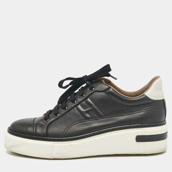 Pre Owned Hermes Black Leather Quicker Low Top Sneakers Size 39.5