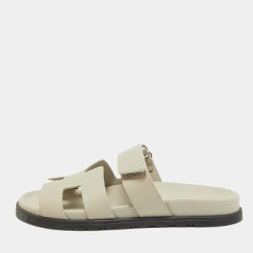 Pre Owned Hermes Grey Leather Chypre Flats 39