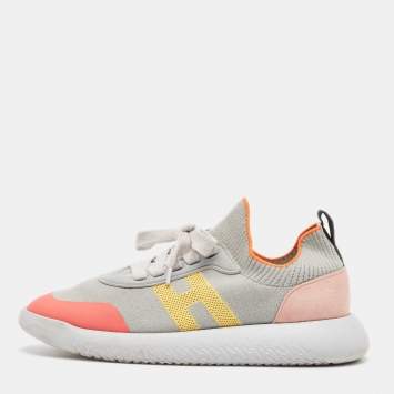Pre Owned Hermes Multicolor Suede and Fabric Crew Lace Up Sneakers Size 38