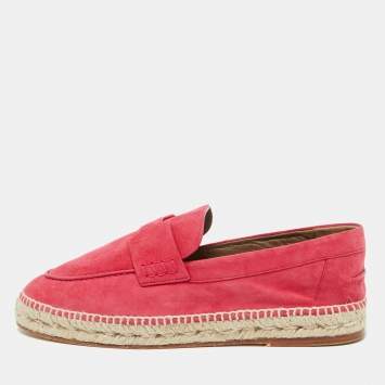 Pre Owned Hermes Hot Pink Suede Trip Espadrille Flats Size 41