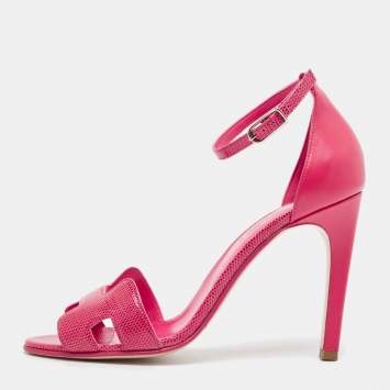 Pre Owned Hermes Pink Lizard and Leather Premiere Sandals Size 37.5