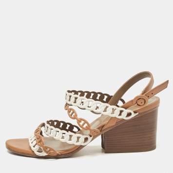 Pre Owned Hermes Brown Leather Romy Ankle Strap Sandals Size 39