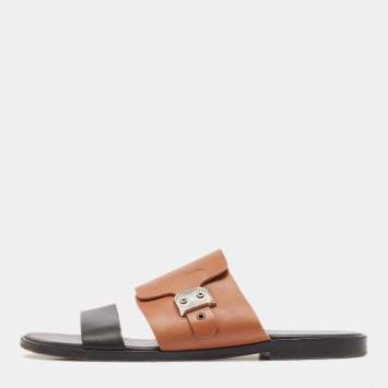 Pre Owned Hermes Black Leather Ionie Flat Sandals Size 41