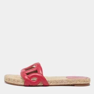 Pre Owned Hermes Pink Leather Famosa Espadrille Flats Size 39