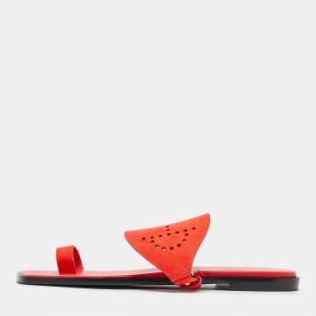 Pre Owned Hermes Orange Suede Flat Sandals Size 41