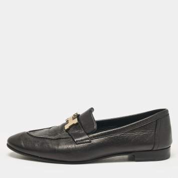 Pre Owned Hermes Black Leather Paris Loafers Size 39