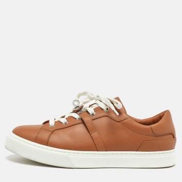 Pre Owned Hermes Brown Leather Day Low Top Sneakers Size 40