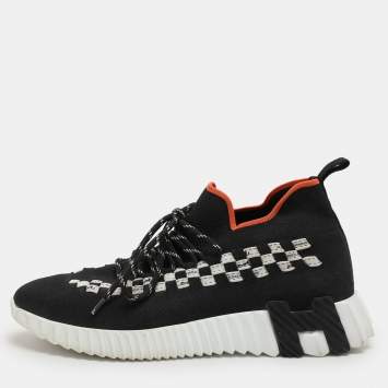 Pre Owned Hermes Black Knit Fabric Flex Low Top Sneakers Size 37