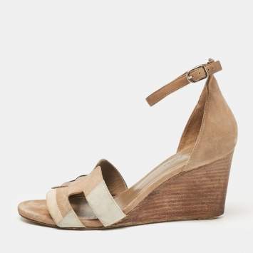 Pre Owned Hermes Multicolor Suede Legend Ankle Strap Wedge Sandals Size 38