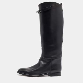 Pre Owned Hermes Black Leather Jumping Knee Length Boots Size 40.5