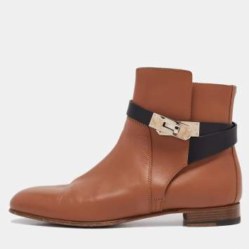Pre Owned Hermes Brown Leather Neo Ankle Length Boots Size 38