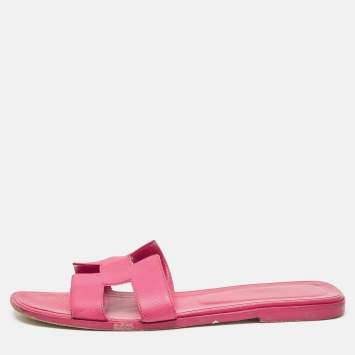 Pre Owned Hermes Pink Leather Oran Flat Sandals Size 40