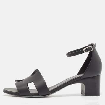 Pre Owned Hermes Black Leather Encens Sandals Size 39