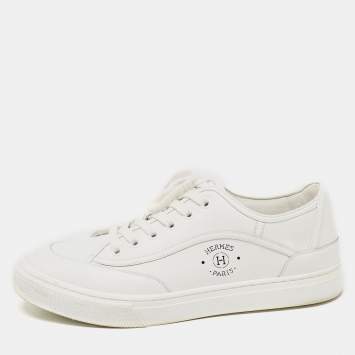 Pre Owned Hermes White Leather Get Low Top Sneakers Size 39