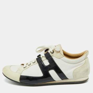 Hermes White/Black Leather and Suede Tie Break Sneakers Size 39