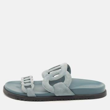Pre Owned Hermes Light Blue Suede Extra Flat Sandals Size 40
