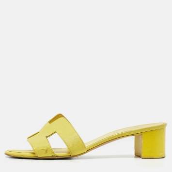 Pre Owned Hermes Yellow Leather Oasis Slide Sandals Size 38
