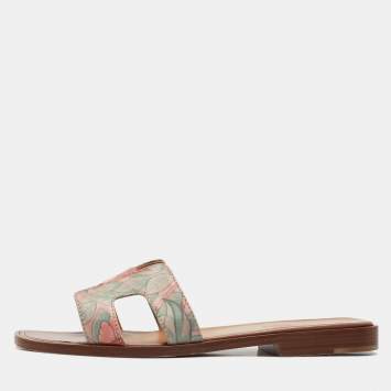 Pre Owned Hermes Multicolor Printed Canvas Oran Slide Sandals Size 36
