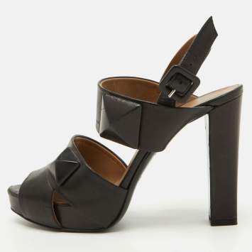 Hermes Black Leather Platform Ankle Strap Sandals Size 37