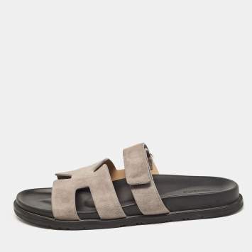 Pre Owned Hermes Grey Suede Chypre Sandals Size 44