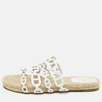Pre Owned Hermes White Leather Ancone Espadrille Flats Size 36