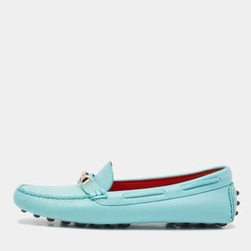Hermes Light Blue Leather Irving Slip On Loafers Size 37.5