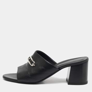 Pre Owned Hermes Black Leather Camilla Slide Sandals Size 41