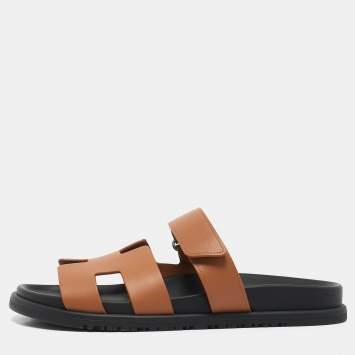 Pre Owned Hermès Brown Leather Chypre Sandals Size 39