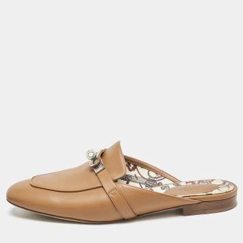 Pre Owned Hermes Brown Leather Oz Flat Mules Size 39