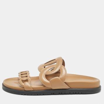Pre Owned Hermes Brown Leather Extra Sandals Size 38.5