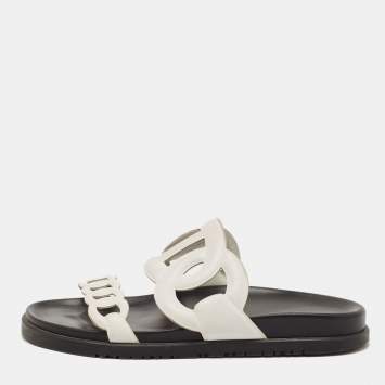 Pre Owned Hermes White Leather Extra Flat Sandals Size 38.5