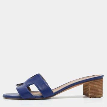 Pre Owned Hermes Blue Leather Oasis Sandals Size 39