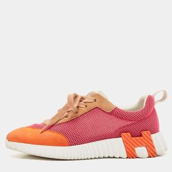 Pre Owned Hermes Multicolor Mesh and Suede Bouncing Sneakers Size 36