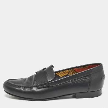 Hermes Black Leather Kennedy Loafers Size 38.5