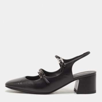 Pre Owned Hermes Black Leather Jackie Slingback Pumps Size 36