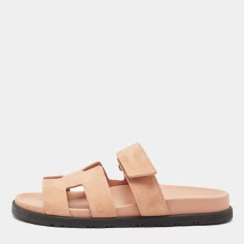 Pre Owned Hermes Pink Suede Chypre Sandals Size 37